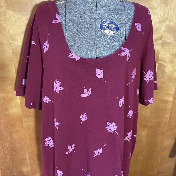Y2K M. Mac Cotton Dress Maroon Pink Leaf Print 1X Vermont Country Store Comfy - Picture 8 of 8